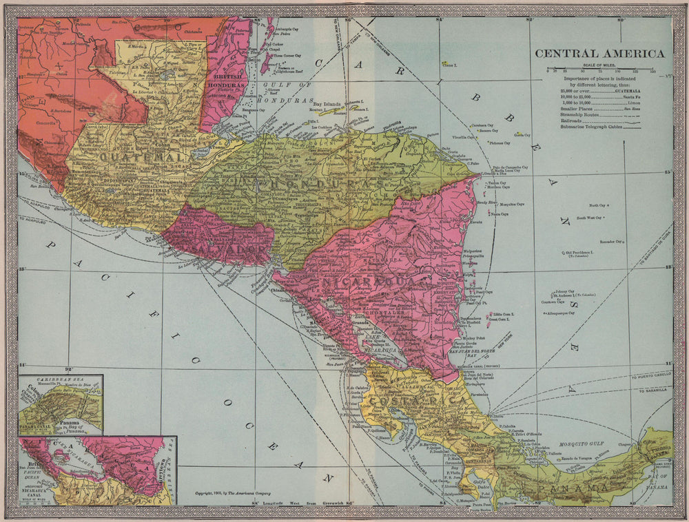 Central America: Inset Maps of Panama; Brito. Central America 1903 old