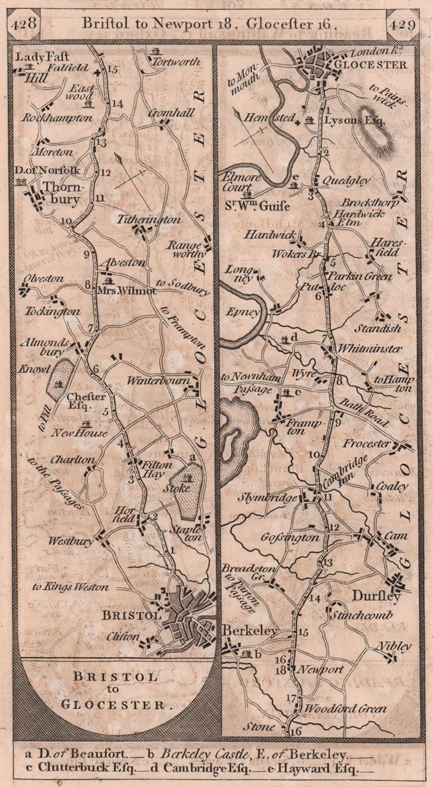 Whitminster Map Bristol-Dursley-Whitminster-Gloucester road strip map PATERSON 1803 old ...