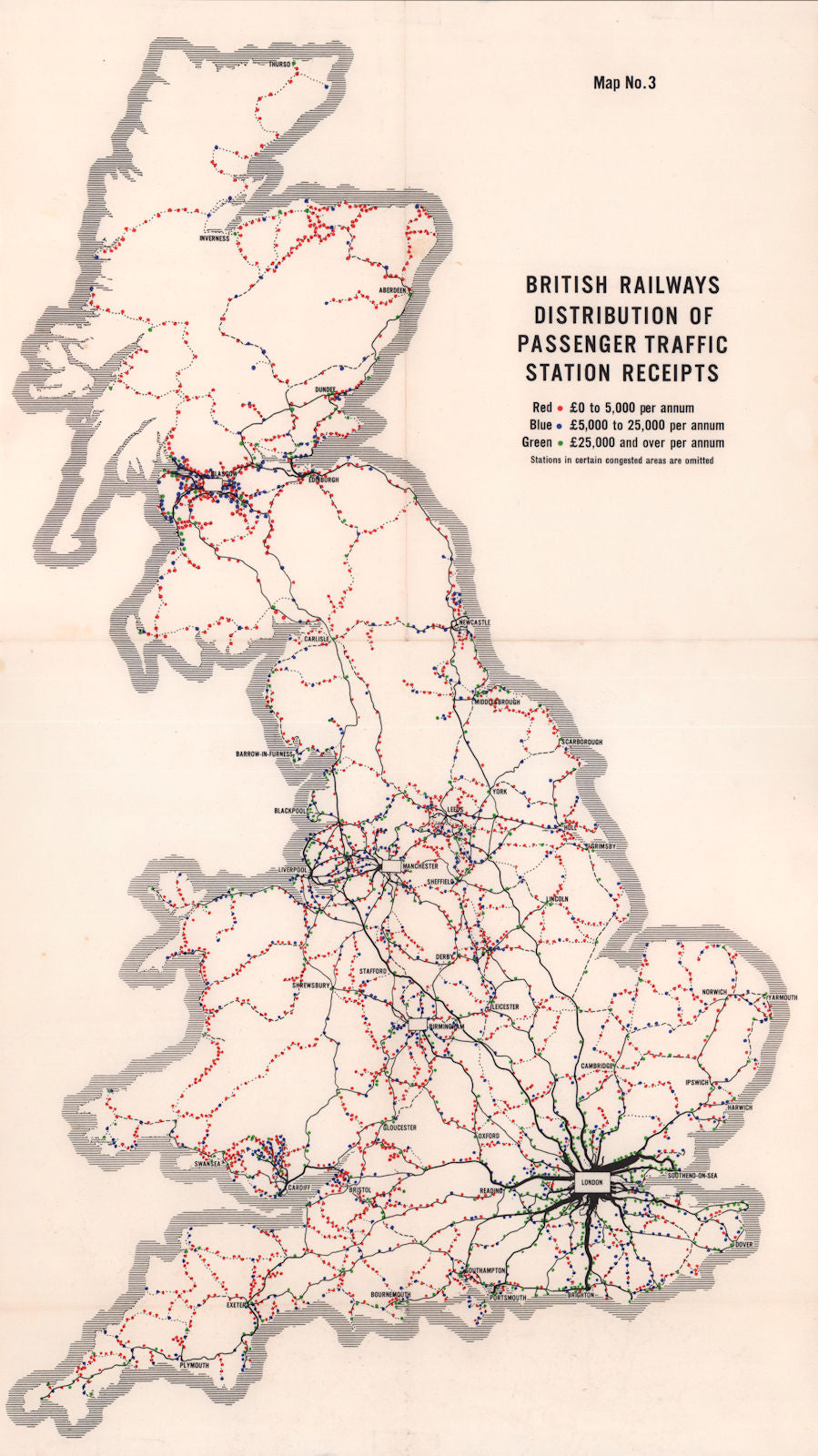 British Railways passenger traffic station receipts. BEECHING REPORT 1963 map