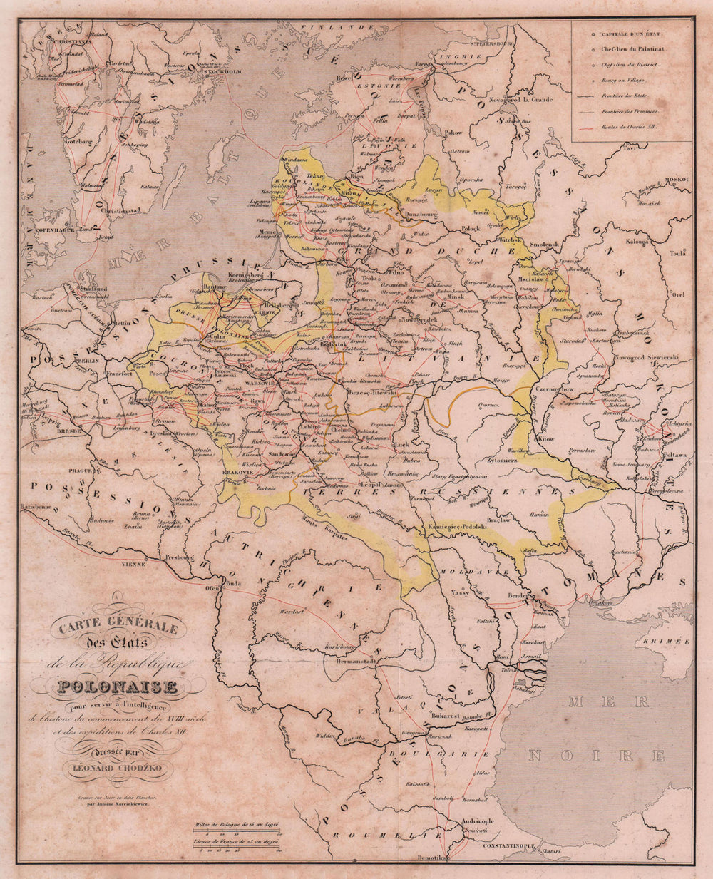 République polonaise. Poland. Charles XII's Expeditions. CHODZKO 1839 old map