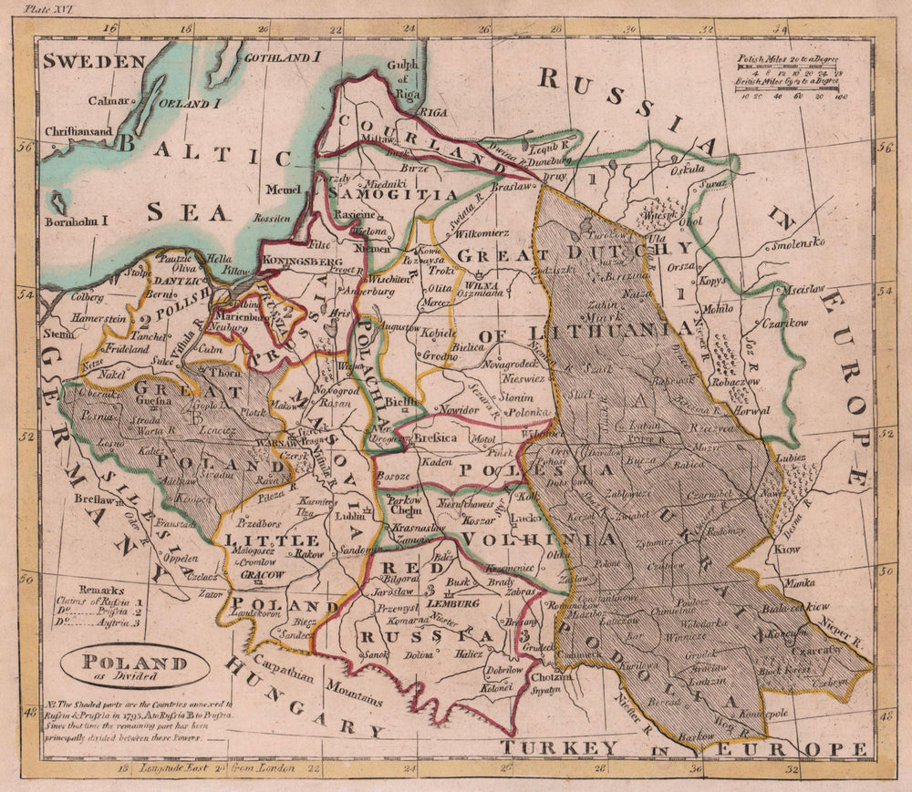 Poland as divided. Poland. PAYNE 1798 old antique vintage map plan chart