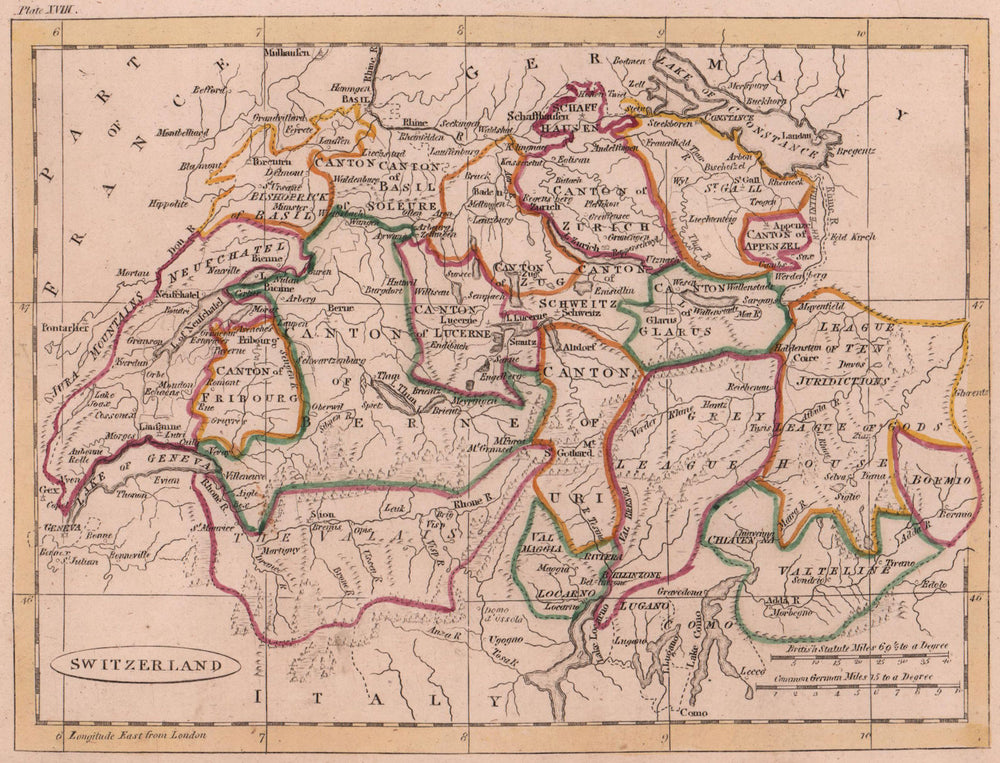 Switzerland in cantons. Excludes Geneva! PAYNE 1798 old antique map plan chart