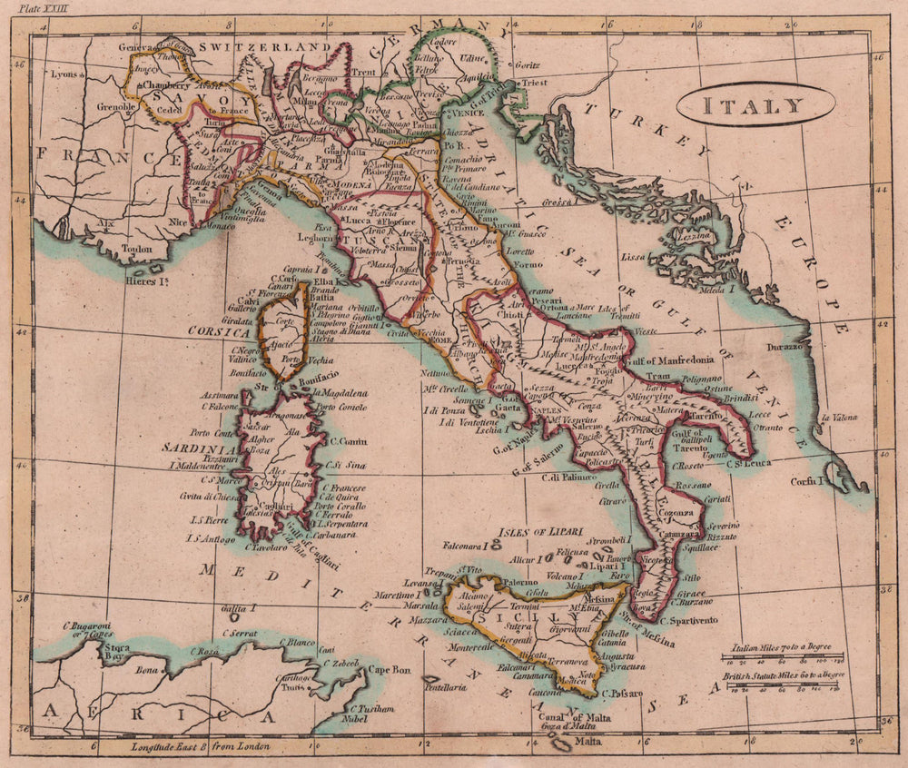 Italy. PAYNE 1798 old antique vintage map plan chart