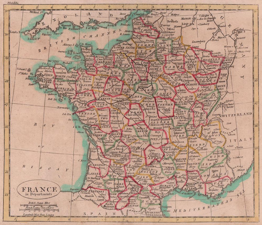 France in Departments. PAYNE 1798 old antique vintage map plan chart