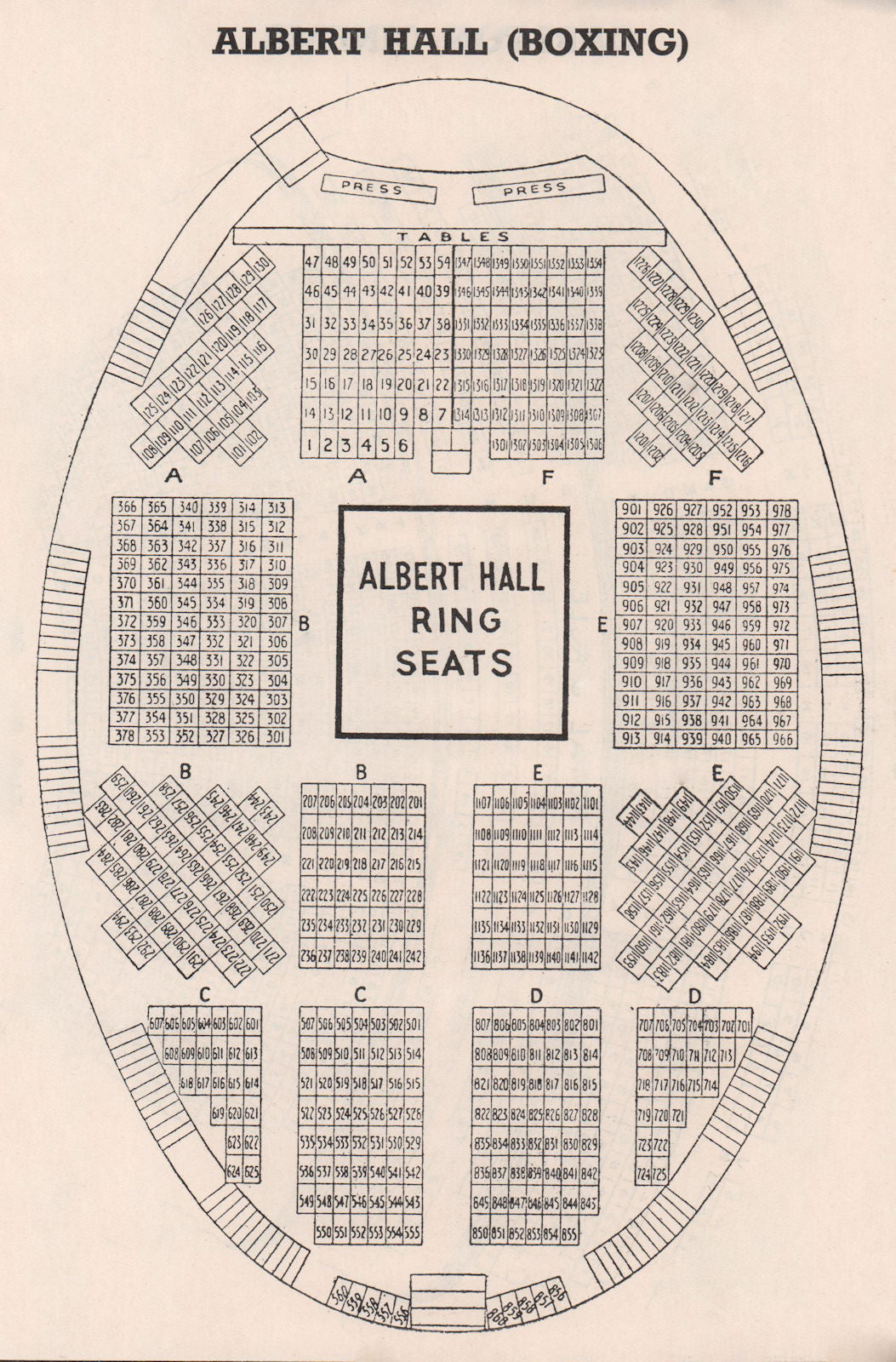 ROYAL ALBERT HALL vintage seating plan. Ring Seats. London. Concert ...