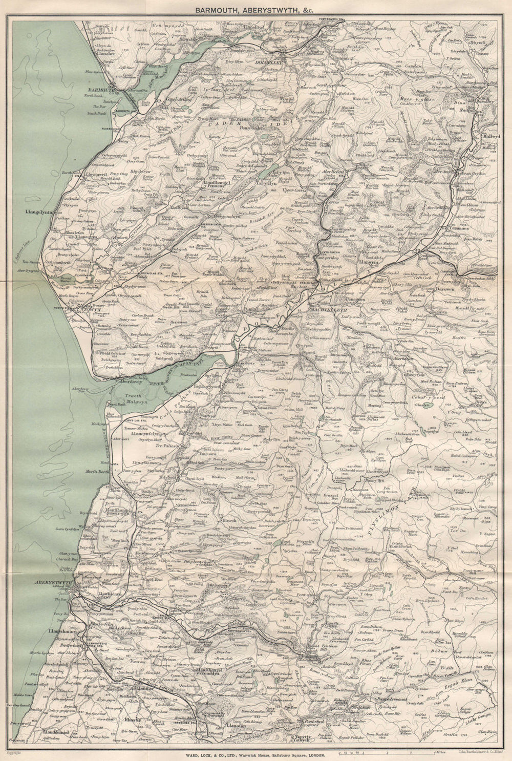 SNOWDONIA SOUTH. Barmouth Aberystwyth. Cardiganshire Wales. WARD LOCK 1906 map