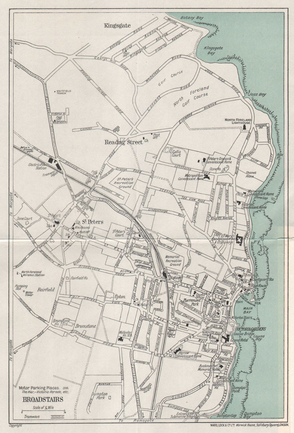 BROADSTAIRS vintage tourist town city resort plan. Kent. WARD LOCK 1937 map