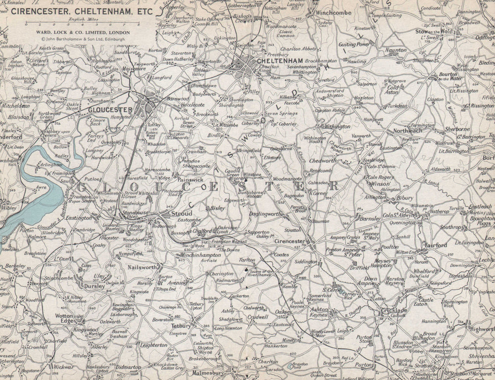COTSWOLDS Cirencester Cheltenham Stow Bibury Gloucestershire. WARD LOCK 1967 map