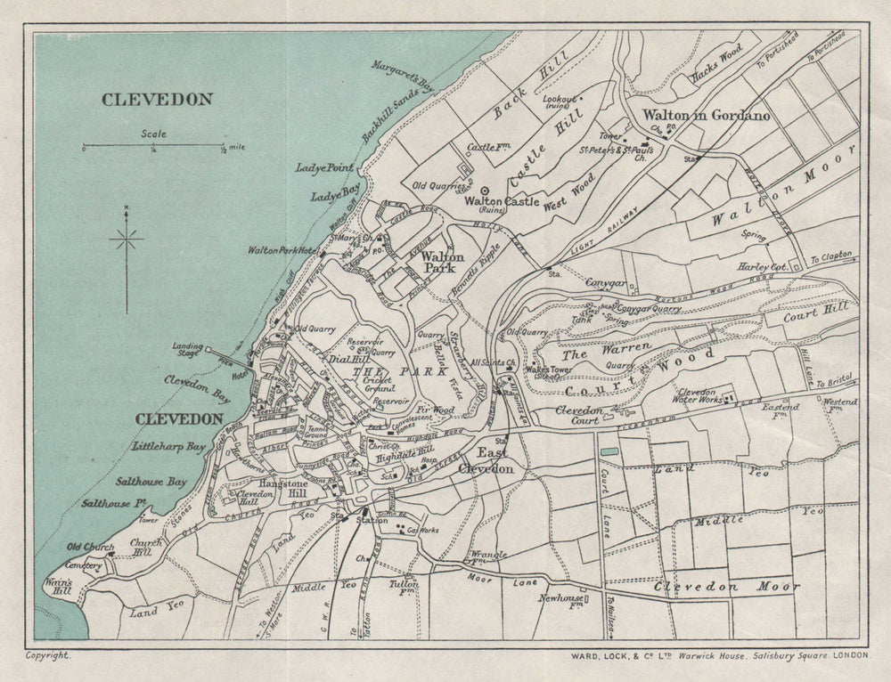 CLEVEDON vintage tourist city town plan. Somerset. WARD LOCK 1928 old map
