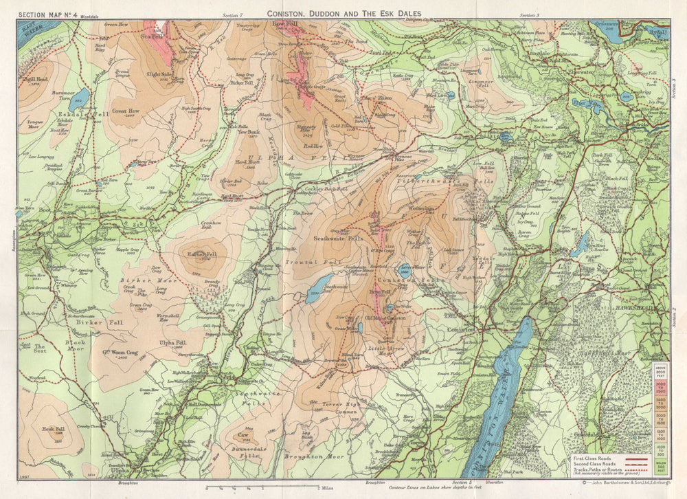 LAKE DISTRICT Coniston Duddon & Esk Dales Ulpha & Furness Fells 1964 old map