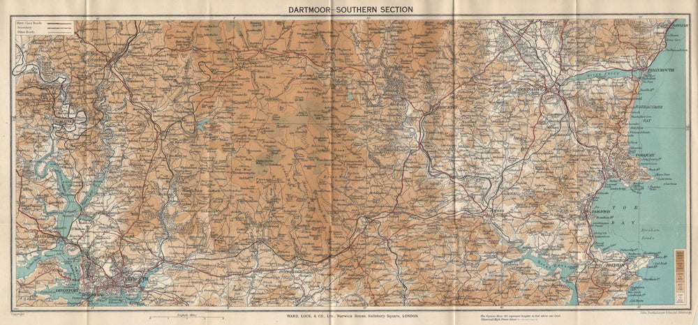 DARTMOOR SOUTH. Plymouth Torquay Tavistock Brixham Devon. WARD LOCK 1938 map