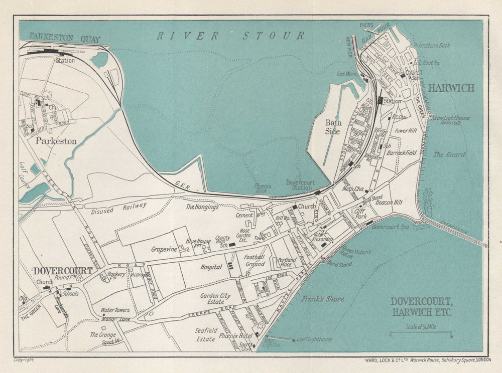 HARWICH vintage tourist town city plan. Dovercourt. Essex. WARD LOCK 1927 map