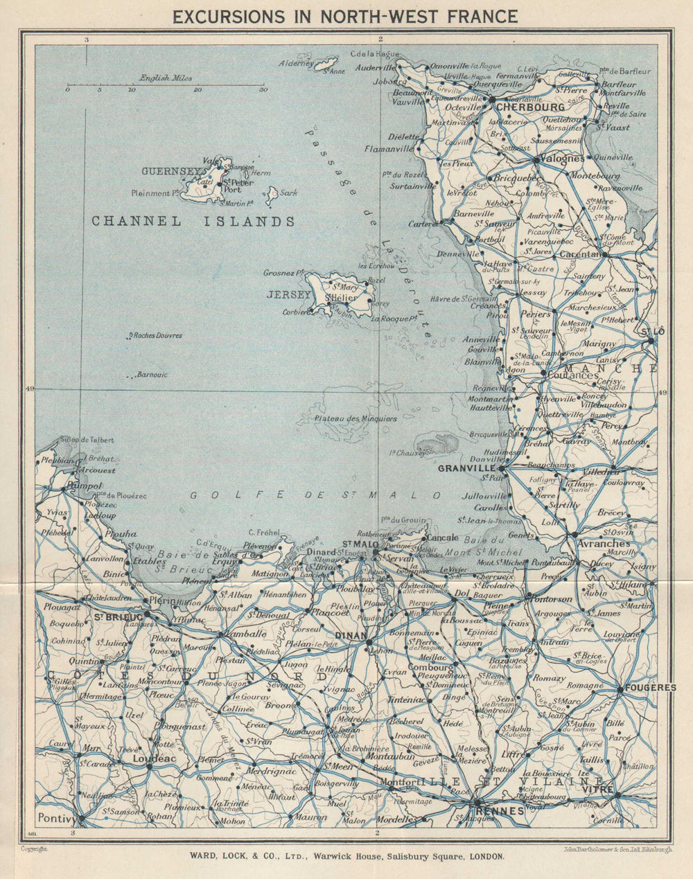 NORTH-WEST FRANCE. Channel Islands. Britanny Normandy. WARD LOCK 1934 old map
