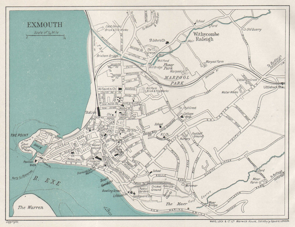 EXMOUTH vintage tourist city town plan. Devon. WARD LOCK 1935 old vintage map