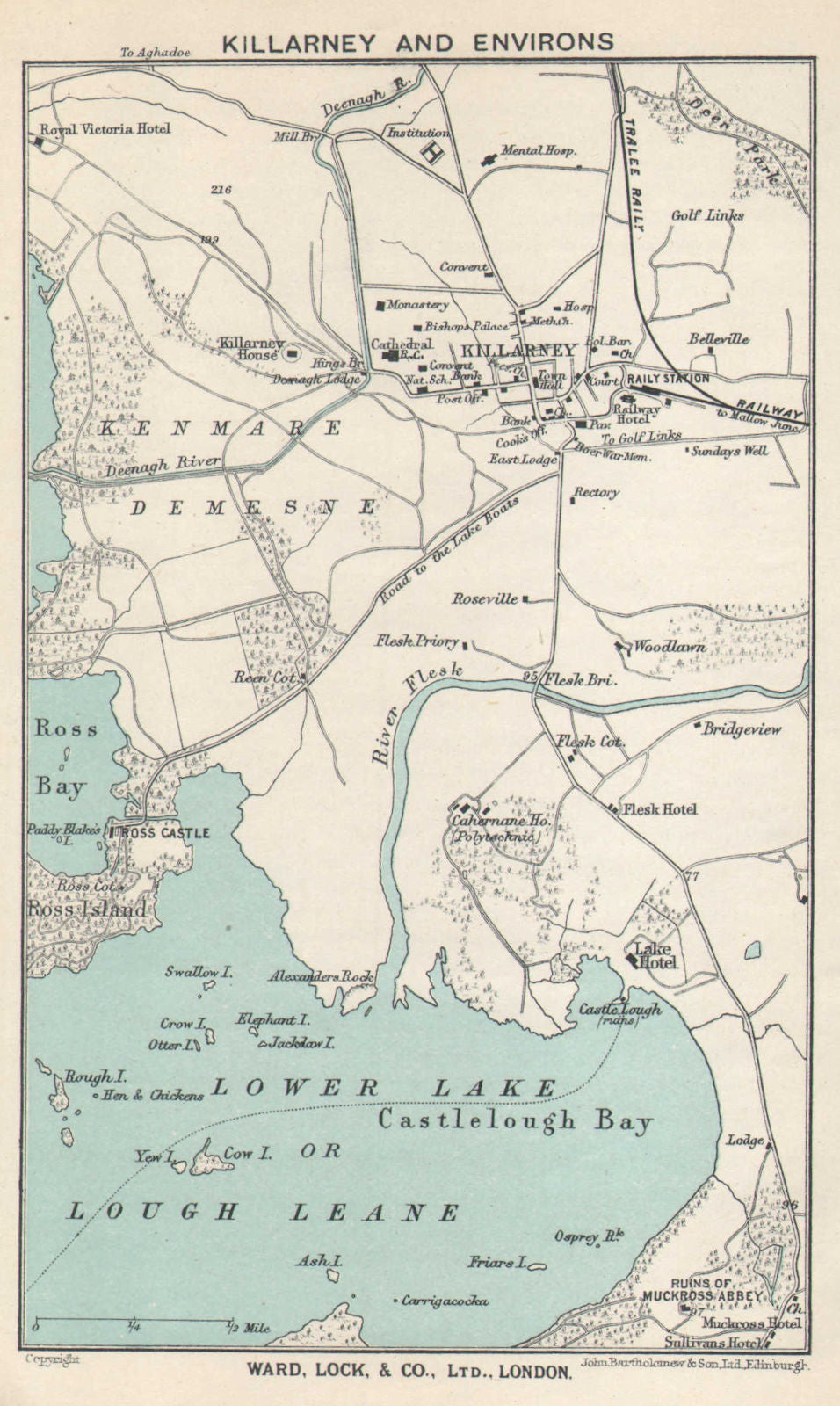 KILLARNEY & environs vintage tourist town city plan. Ireland. WARD LOCK 1936 map
