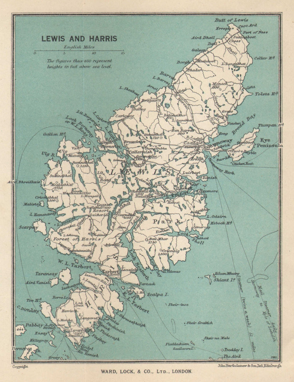 LEWIS & HARRIS. Outer Hebrides vintage tourist map. Scotland. WARD LOCK 1947