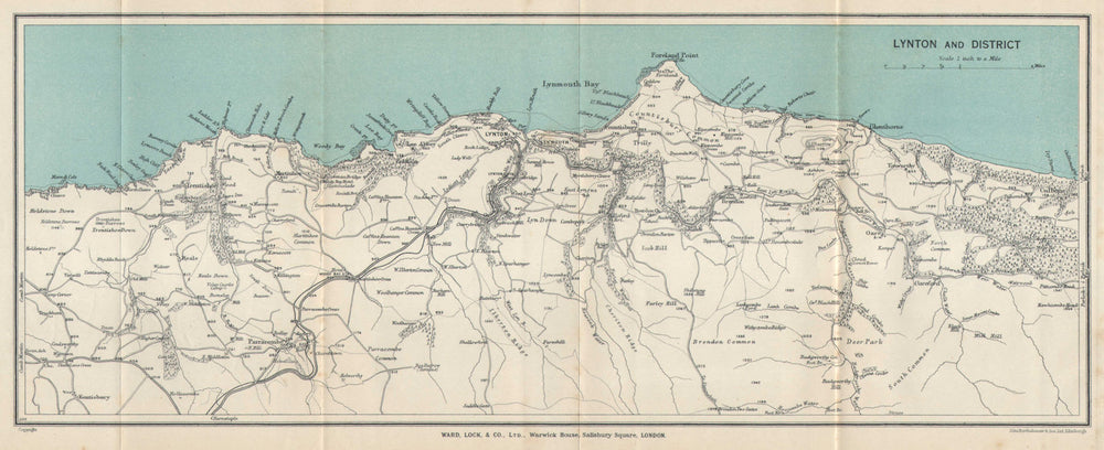 LYNTON & DISTRICT. Exmoor coast vintage tourist map. Devon. WARD LOCK 1933