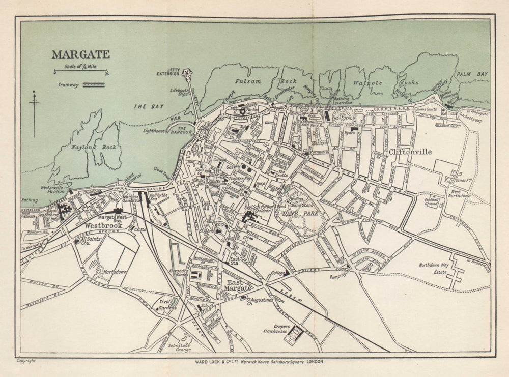 MARGATE vintage town city plan. Westgate-on-Sea Birchington. WARD LOCK 1919 map
