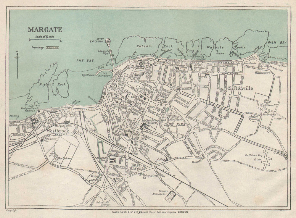 MARGATE vintage town city plan. Westgate-on-Sea Birchington. WARD LOCK 1924 map