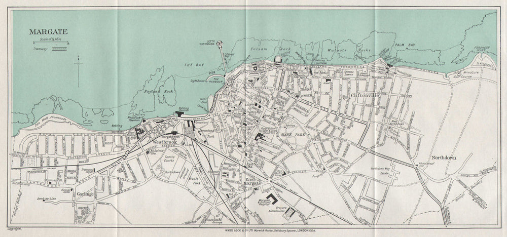 MARGATE vintage town city plan. Westgate-on-Sea Birchington. WARD LOCK 1937 map