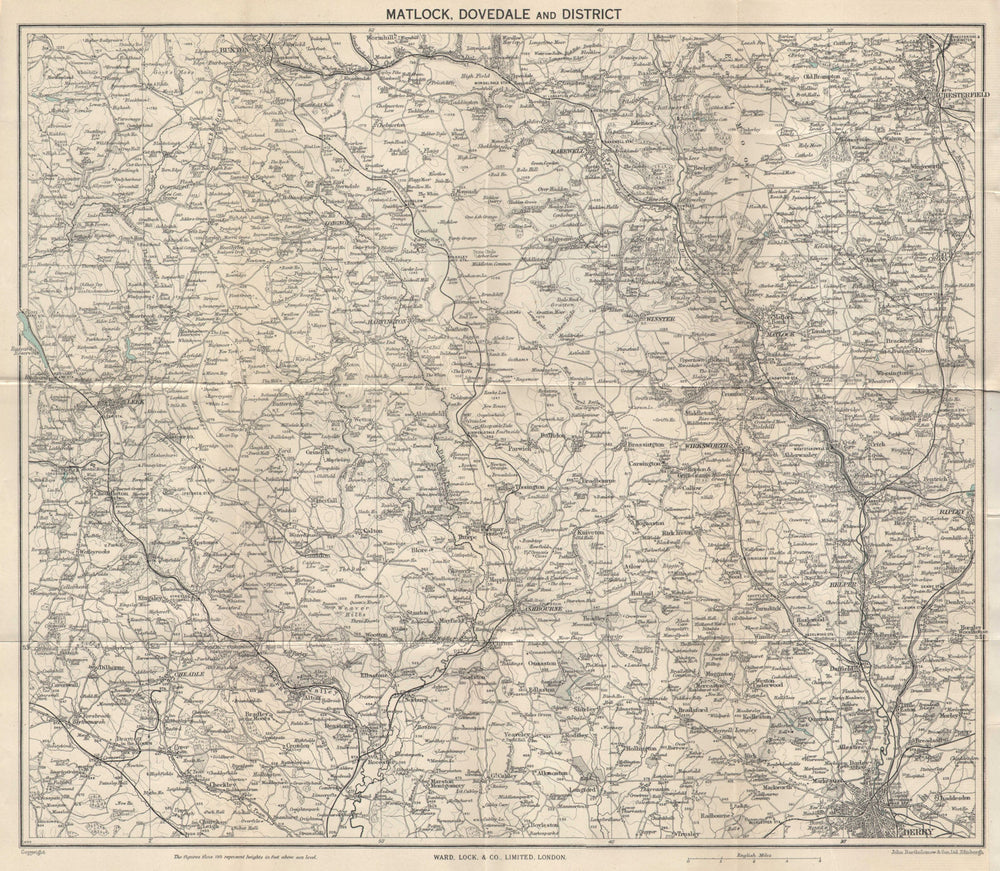 PEAK DISTRICT SOUTH Matlock Dovedale Buxton Chesterfield Leek Bakewell 1950 map
