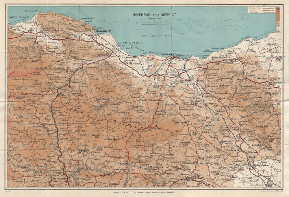 MINEHEAD environs. Exmoor Dunster Dulverton Watchet Somerset. WARD LOCK 1940 map