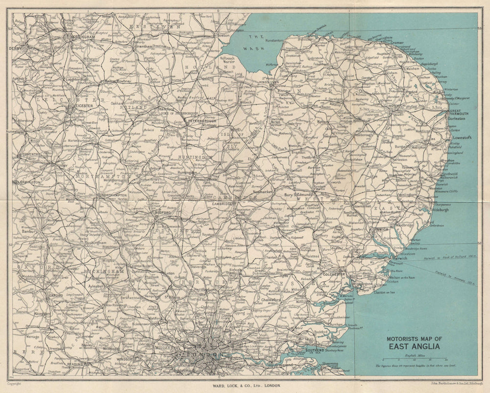 CAMBRIDGE AND EAST ANGLIA MOTORISTS' MAP. Cambridgeshire. WARD LOCK 1946