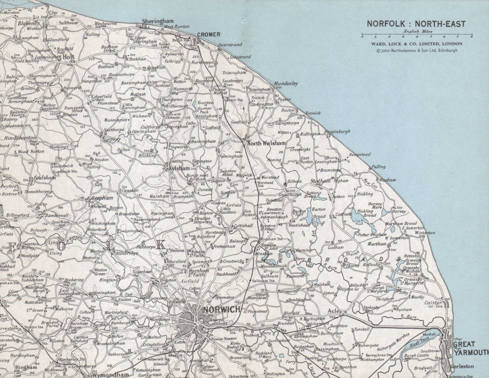NORFOLK NORTH EAST COAST & BROADS. Norwich Yarmouth Cromer. WARD LOCK 1971 map