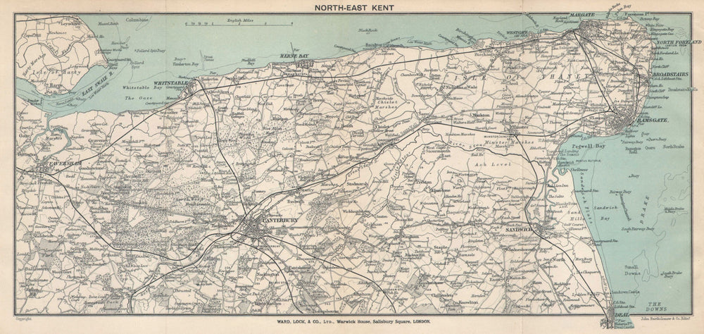 NORTH-EAST KENT. Thanet Faversham Canterbury Sandwich Ramsgate Margate 1919 map