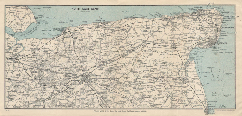NORTH-EAST KENT. Thanet Faversham Canterbury Sandwich Ramsgate Margate 1924 map