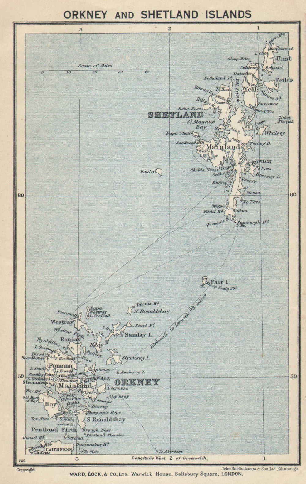 SHETLAND & ORKNEY ISLANDS vintage tourist map. Scotland. WARD LOCK 1934