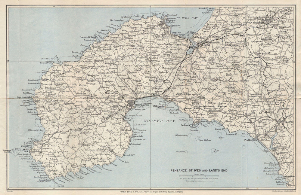 PENZANCE, ST. IVES & LAND'S END. Camborne Hayle Cornwall. WARD LOCK 1944 map