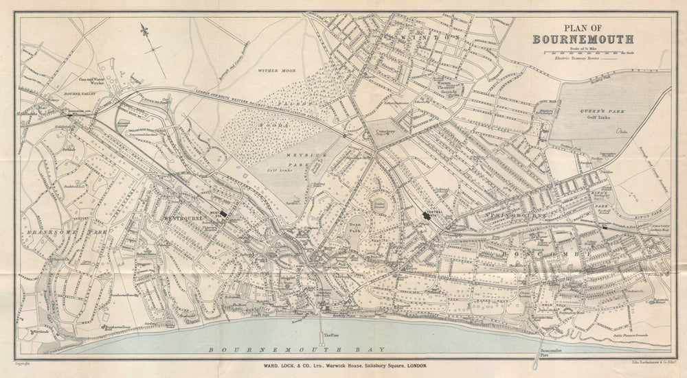 BOURNEMOUTH vintage tourist town city plan. Dorset. WARD LOCK 1913 old map