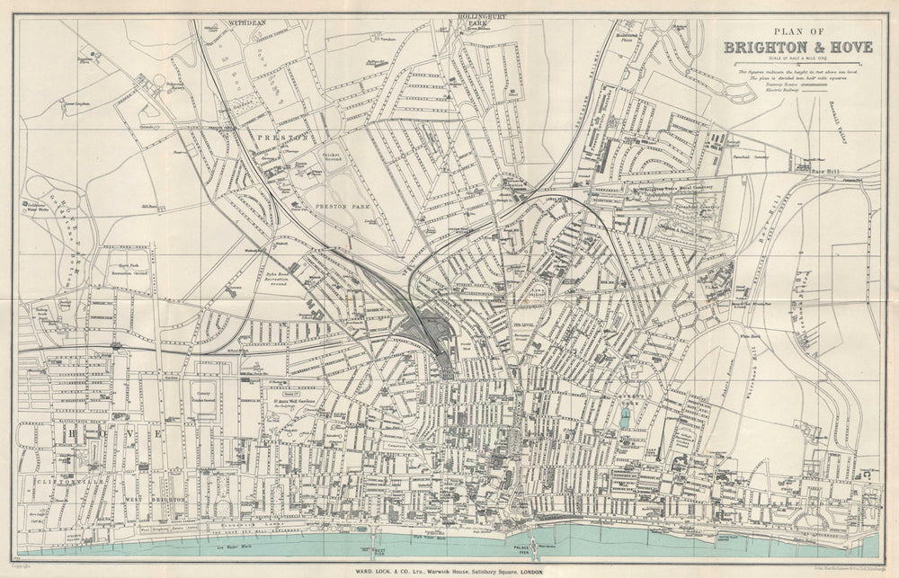 BRIGHTON & HOVE vintage tourist town city plan. Sussex. WARD LOCK 1938 old map