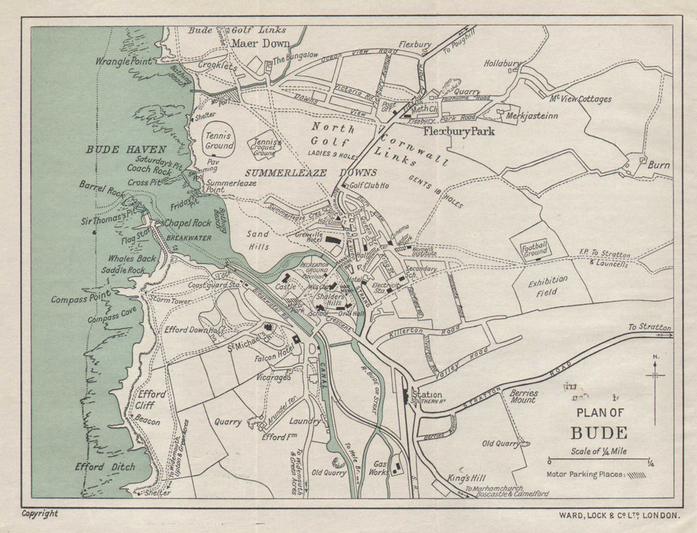 BUDE vintage tourist town city resort plan. Cornwall. WARD LOCK 1933 old map