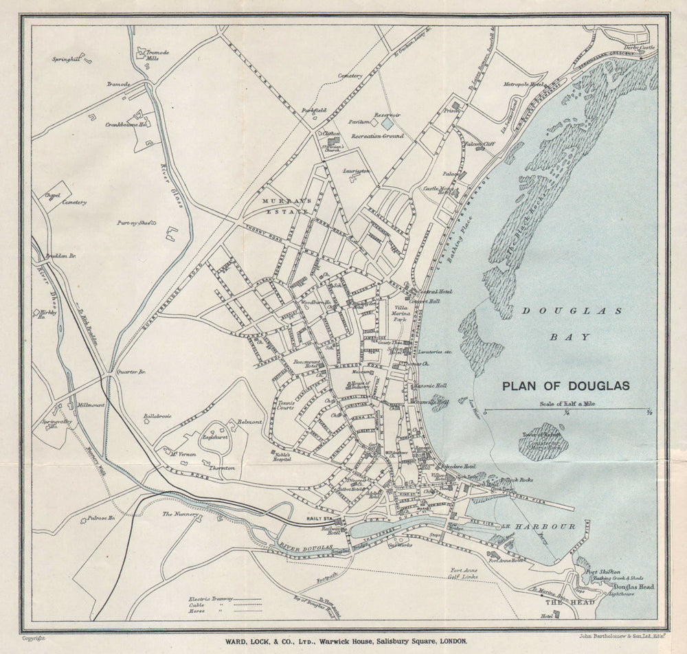 DOUGLAS vintage tourist town city plan. Isle of Man. WARD LOCK 1923 old map