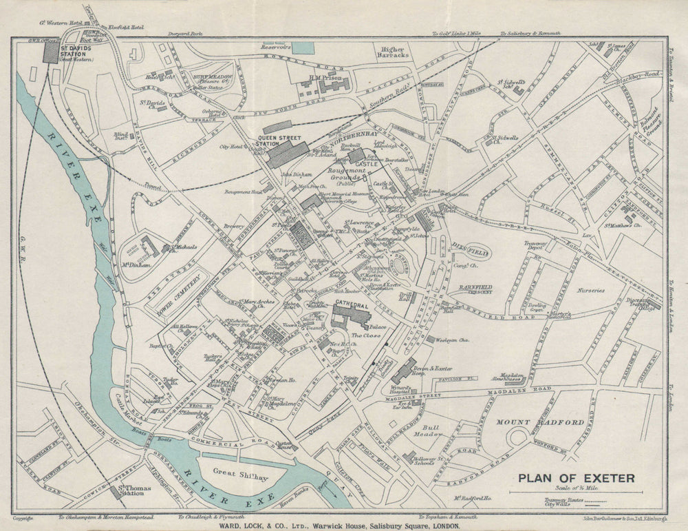 EXETER vintage tourist city town plan. Devon. WARD LOCK 1935 old vintage map