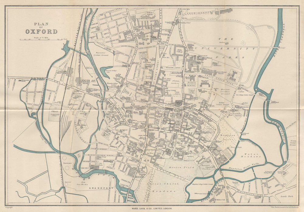 OXFORD vintage tourist town city plan. University colleges. WARD LOCK 1950 map