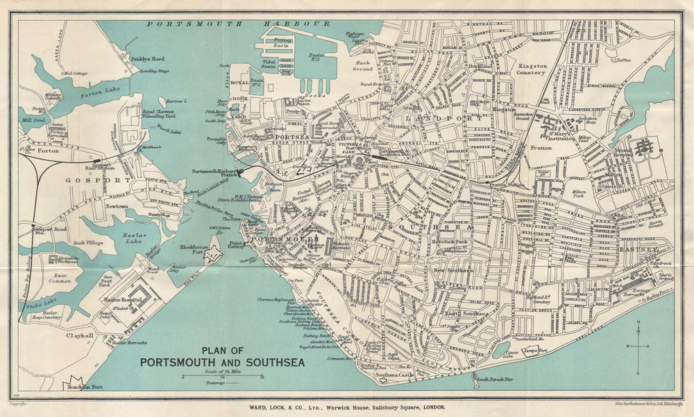 PORTSMOUTH vintage tourist town city plan. Southsea Gosport. WARD LOCK 1935 map