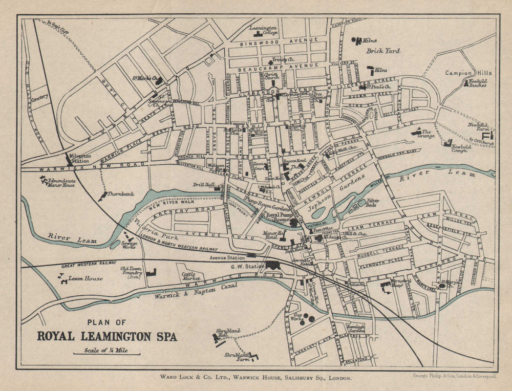 ROYAL LEAMINGTON SPA vintage tourist town city plan. Warcs. WARD LOCK 1900 map