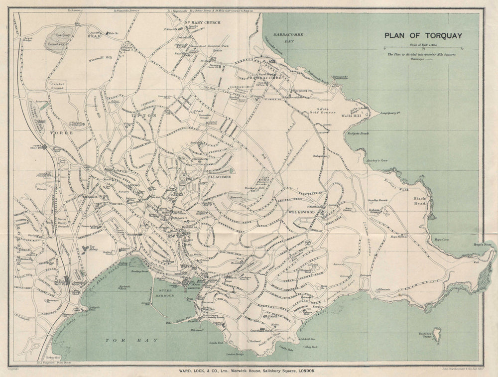 TORQUAY vintage tourist town city resort plan. Devon. WARD LOCK 1924 old map