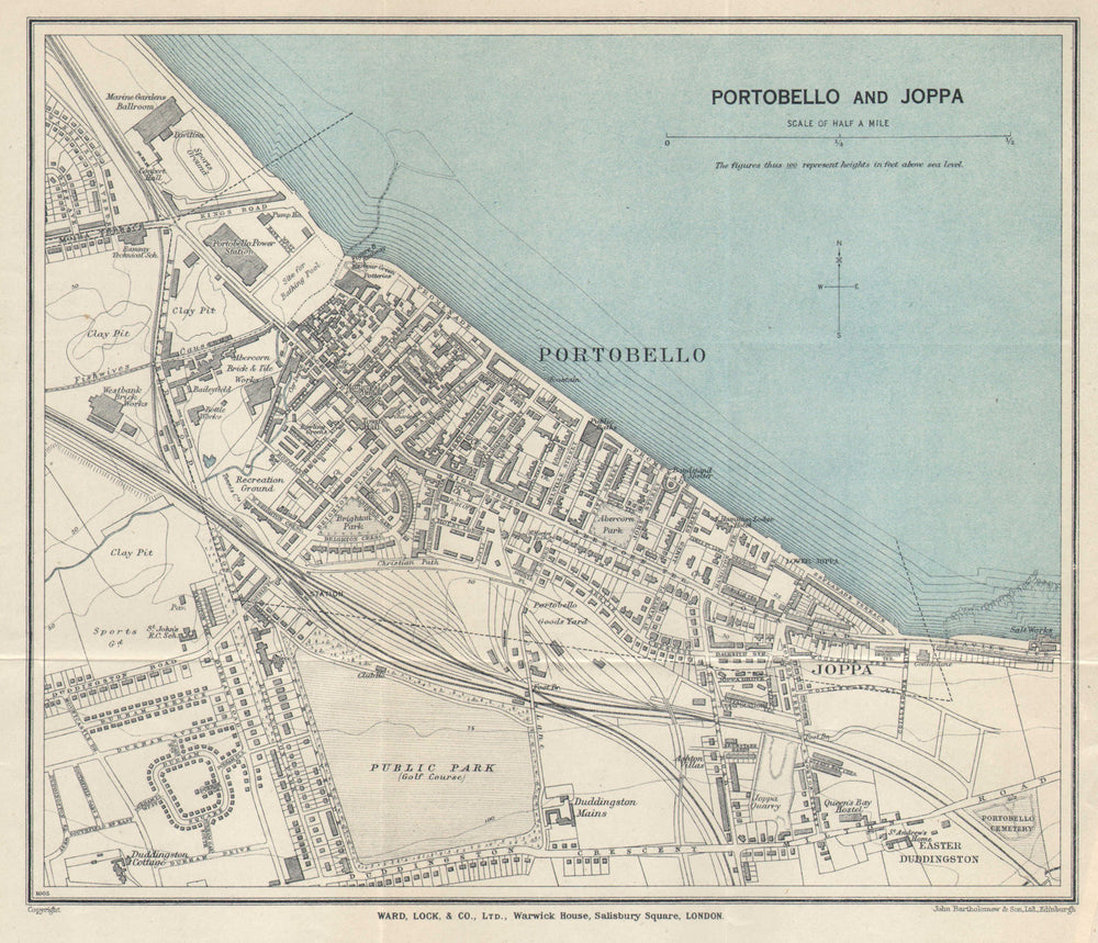 PORTOBELLO & JOPPA vintage tourist town city plan. Scotland. WARD LOCK 1937 map
