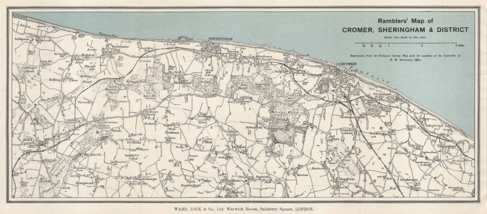NORFOLK COAST. Cromer & Sheringham environs. Mundesley North Walsham 1931 map