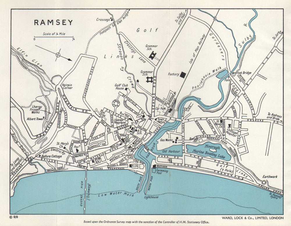 RAMSEY vintage tourist town city plan. Isle of Man. WARD LOCK 1962 old map