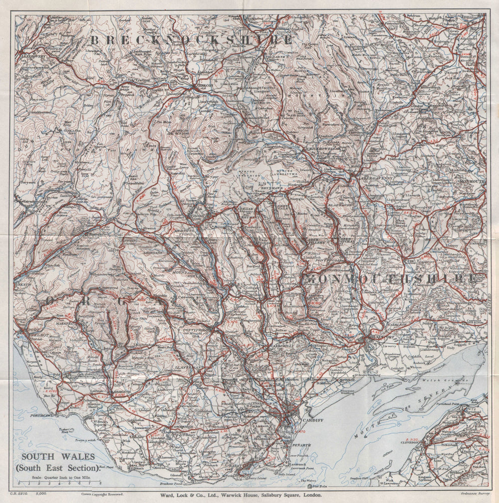 SOUTH WALES VALLEYS Cardiff Newport Neath Barry Bridgend Brecon Beacons 1936 map