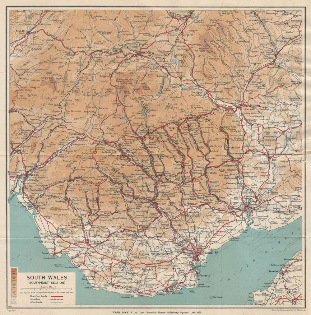 SOUTH WALES VALLEYS Cardiff Newport Neath Barry Bridgend Brecon Beacons 1938 map