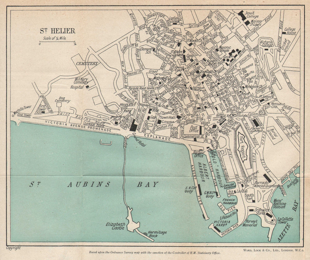ST. HELIER vintage town city plan. Jersey Channel Islands. WARD LOCK 1950 map