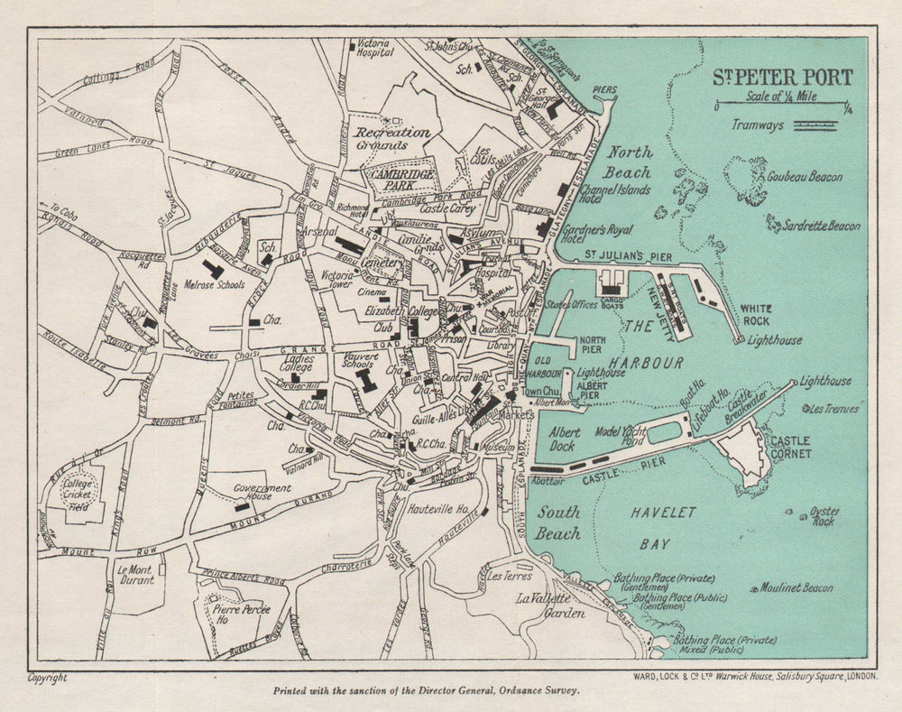 ST PETER PORT vintage town plan. Guernsey Channel Islands. WARD LOCK 1950 map