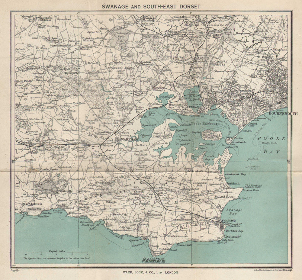 SOUTH-EAST DORSET. Isle of Purbeck Poole Harbour Wareham Bournemouth 1940 map