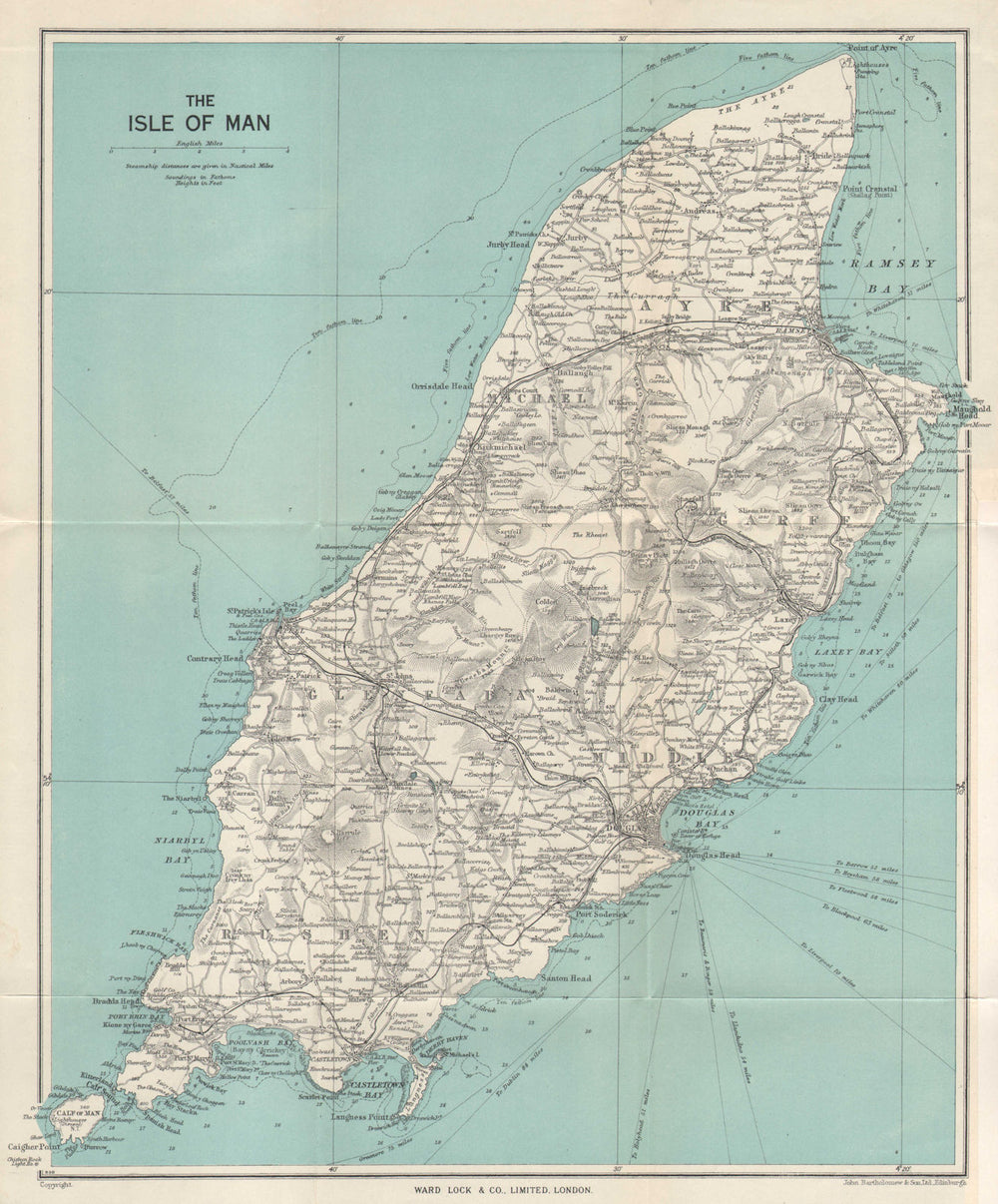 THE ISLE OF MAN vintage tourist map. Douglas Ramsey Peel. WARD LOCK 1952